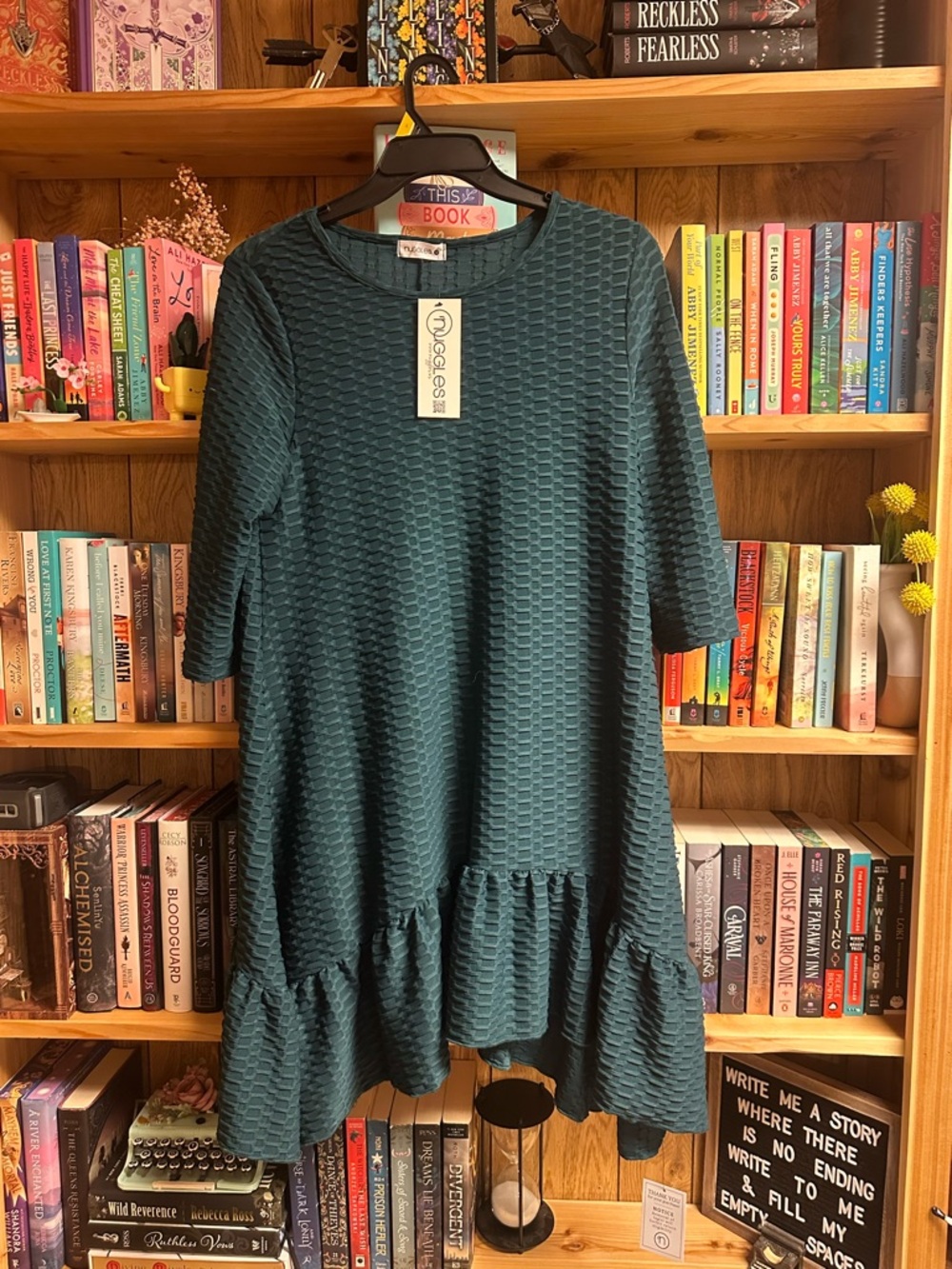 Teal Textured Ruffle-Hem Tunic